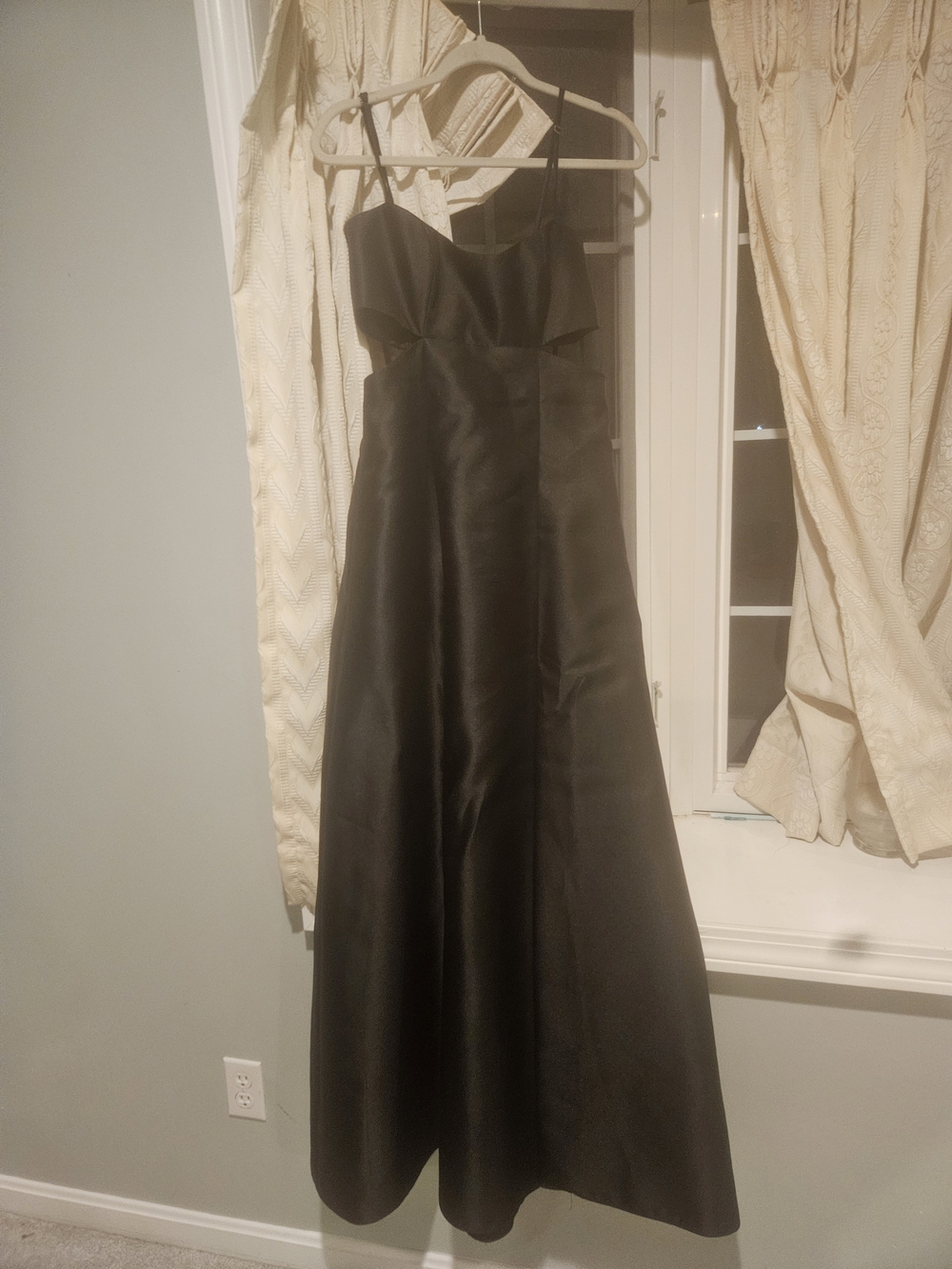 Black Satin Spaghetti-Strap Evening Dress
